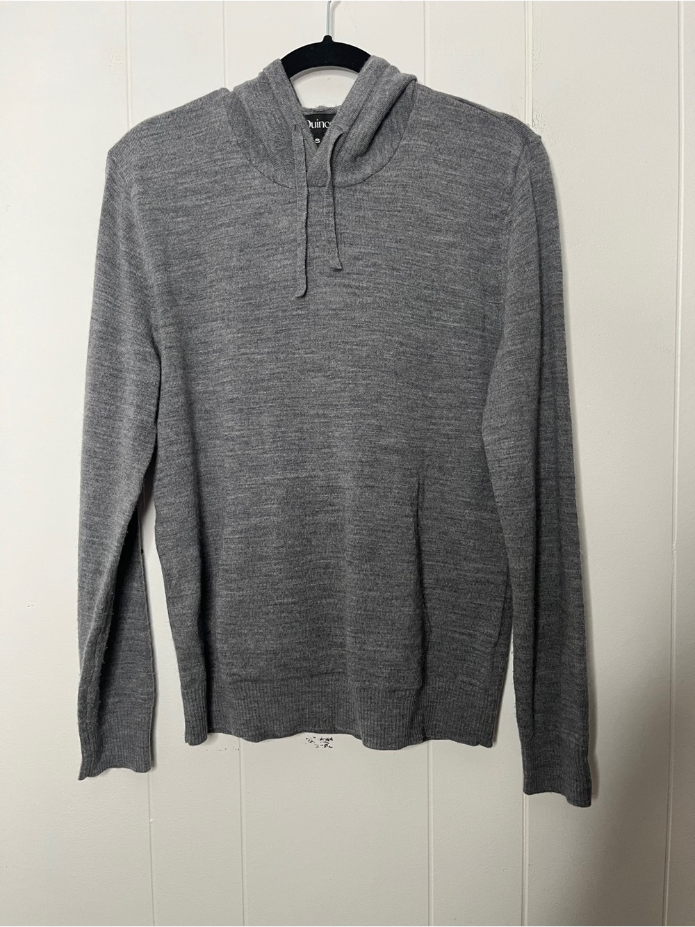 Quince 100% Merino Wool Men's Grey Hooded Knit Sweater Lightweight Knit Size S